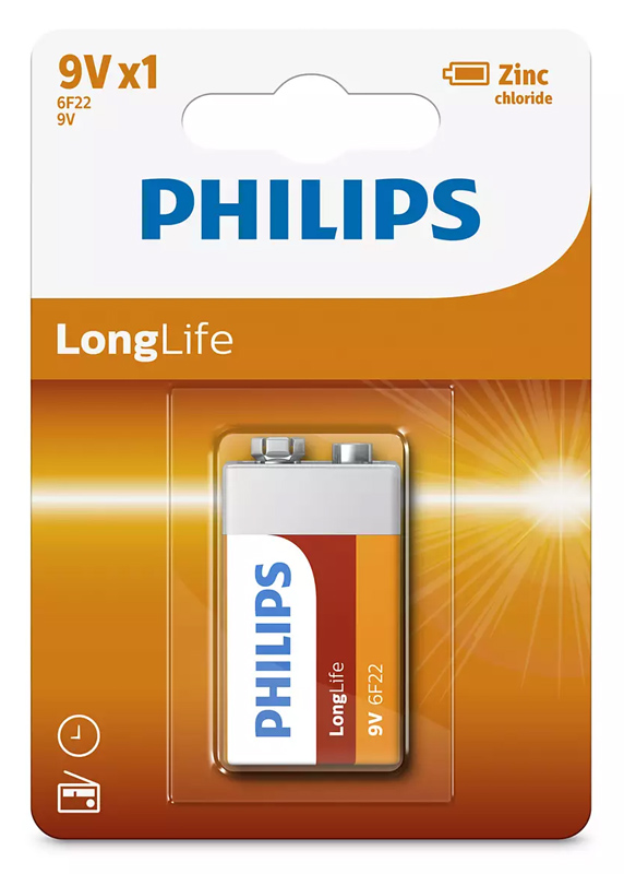 Μπαταρία Philips 6F22 9V LongLife Ψευδαργύρου-Χλωριδίου