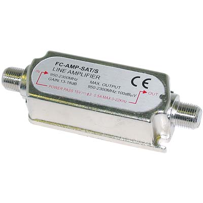 Ενισχυτής FC-AMP-SAT συνδέεται μεταξύ δορυφορικού πιάτου & δέκτη