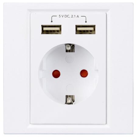 Πρίζα Ρεύματος Schuko & USB φόρτιση Διπλή 5Volt Πρίζα Ρεύματος Schuko & USB φόρτιση Διπλή 5Volt