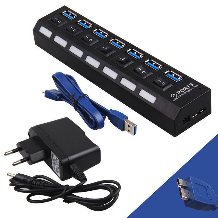 POWERTECH USB 3.0V Hub, 7 Port, On-Off +Μετασχηματιστής ρεύματος POWERTECH USB 3.0V Hub, 7 Port, On-Off +Μετασχηματιστής ρεύματος