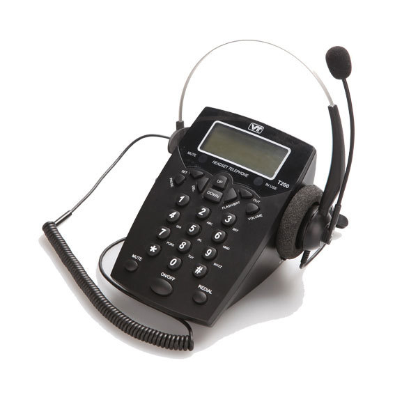 Ενσύρματο Τηλέφωνο T200 με Heasset VT1000 Κεφαλόφωνο με συσκευή