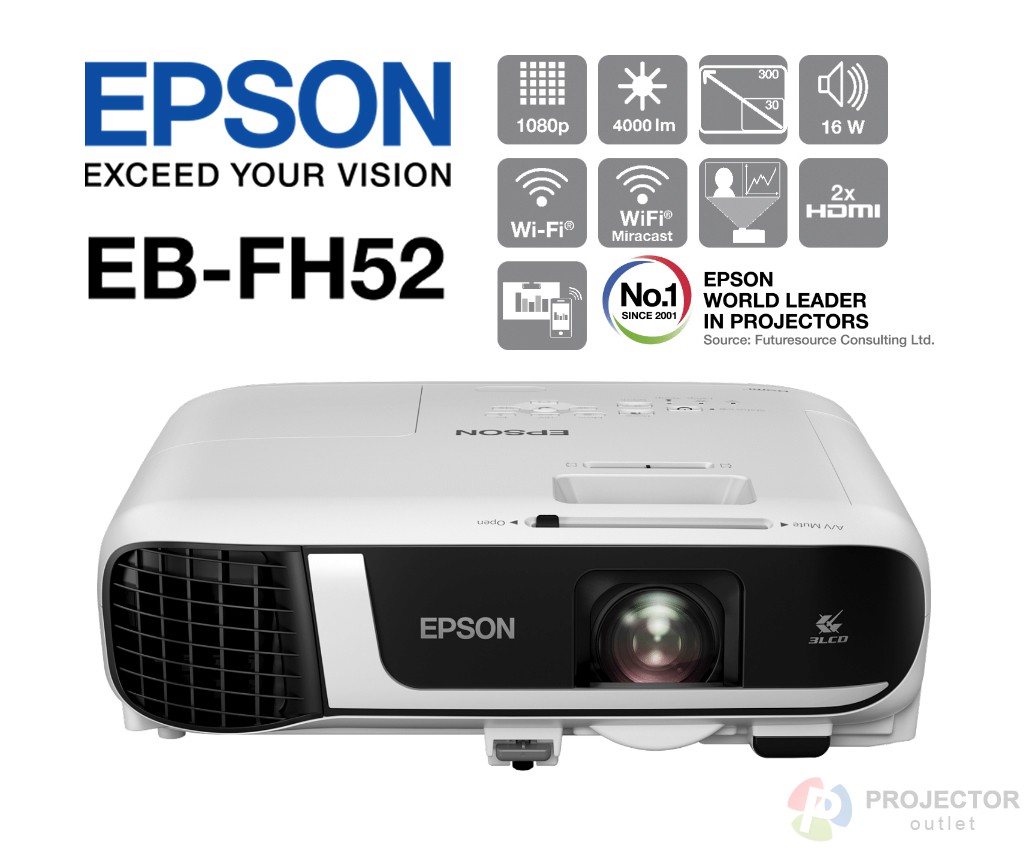 EPSON EB-FH52 FHD 1080p 4000 L 16.000:1 3LCD V-H-WiFi 3YW