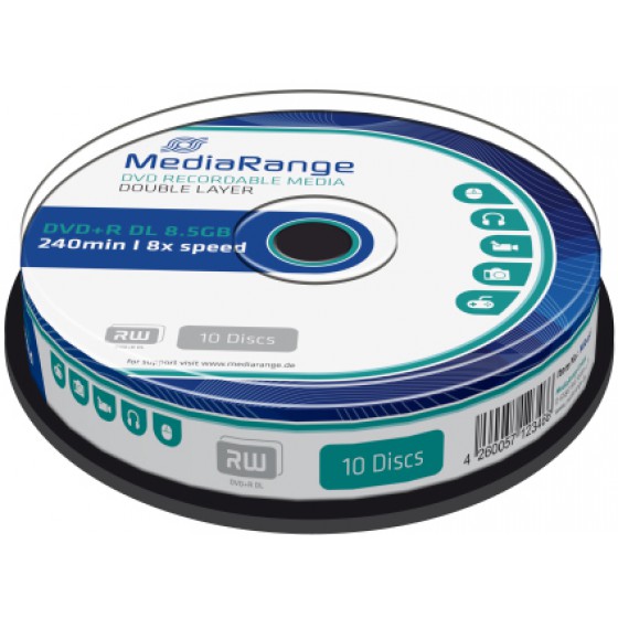 MediaRange DVD+R Dual Layer 240' 8.5GB 8x Cake Box x 10 MR466 MediaRange DVD+R Dual Layer 240' 8.5GB 8x Cake Box x 10 MR466