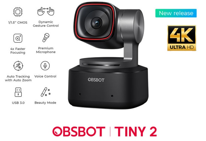 Obsbot Tiny 2 - PTZ 4K WebCamera AI Type-C USB3 με autotracking