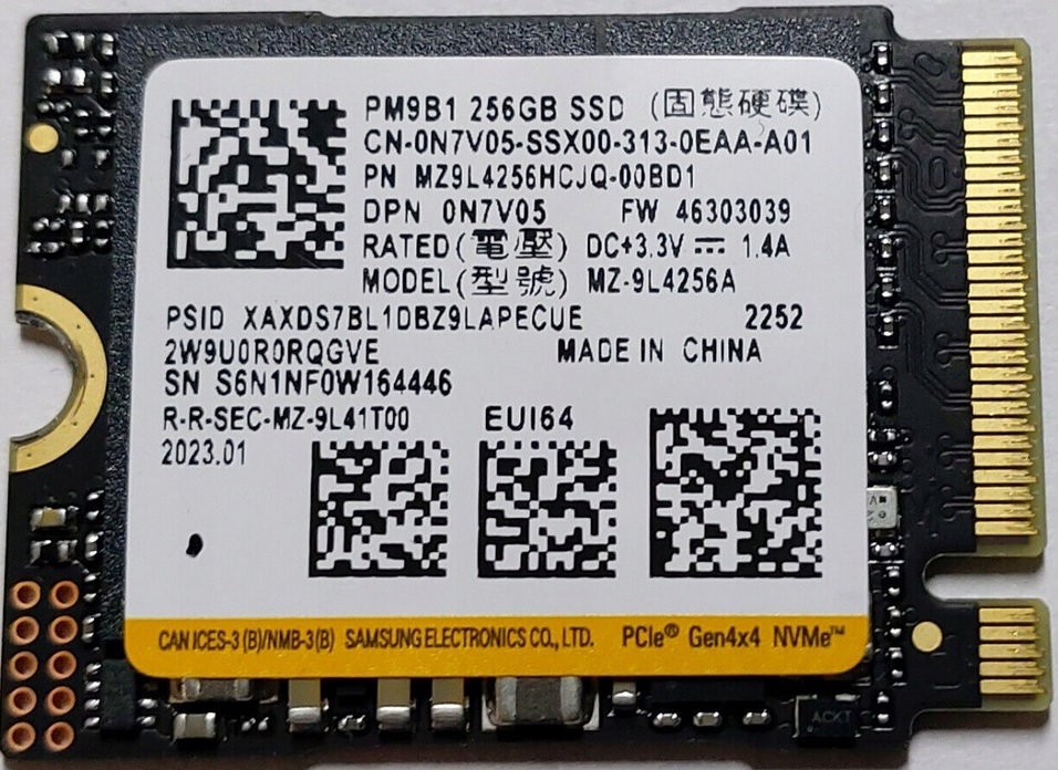 Samsung SSD 256GB PCIe Gen3 x4 NVMe m.2 2230 MZ-9L4256A