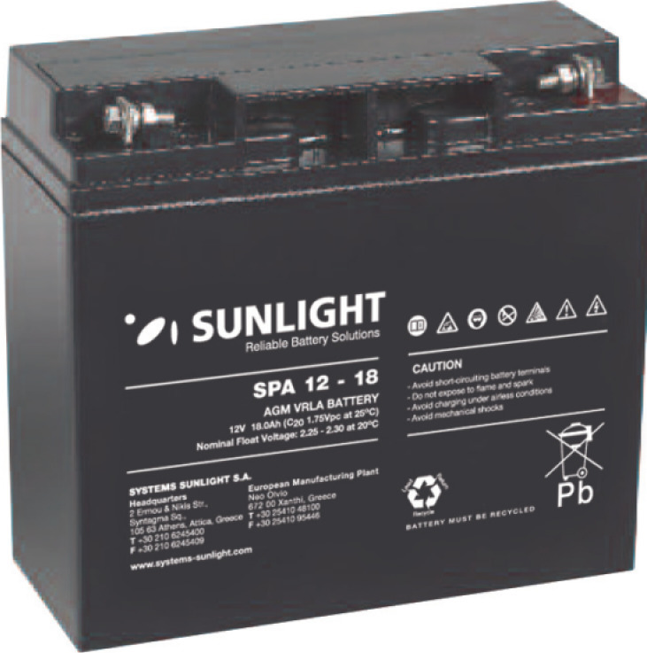 Μπαταρία 12V-18Ah Sunlight SPA12-18 AGM VRLA C20 181x77x167mm