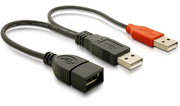 Καλώδιο USB Y-Cable 2XA Male σε A Female 0.22m Power & Data