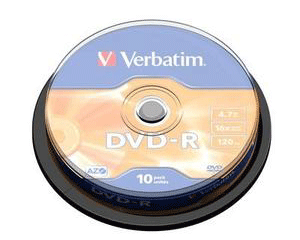 VERBATIM DVD-R 8X/4.7G 16x Cake Box (πακέτο 10 τεμαχίων) 43523